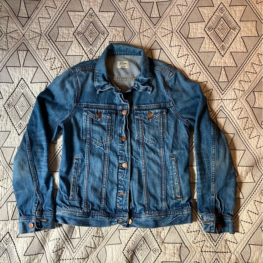 J.Crew cropped denim jacket, size small, warm blue.